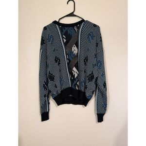 Vintage RAF Pullover Sweater Men's M  Leather Knit Geometric 90's y2k punk edgy